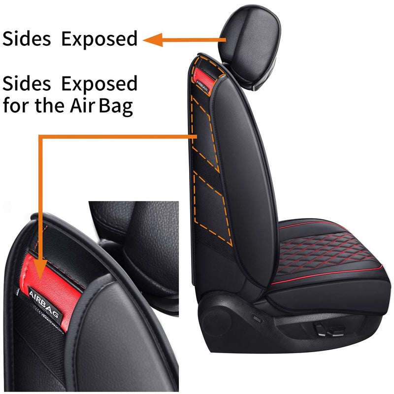 Aierxuan Front Car Seat Covers Custom Fit 2009-2026 Ford F150, 2017-2026 F250 F350 F450 Super Duty Crew Cab Regular Cab Super Cab, Automotive Vehicle Cushion with Waterproof Leather (Black and Red) - Image 4